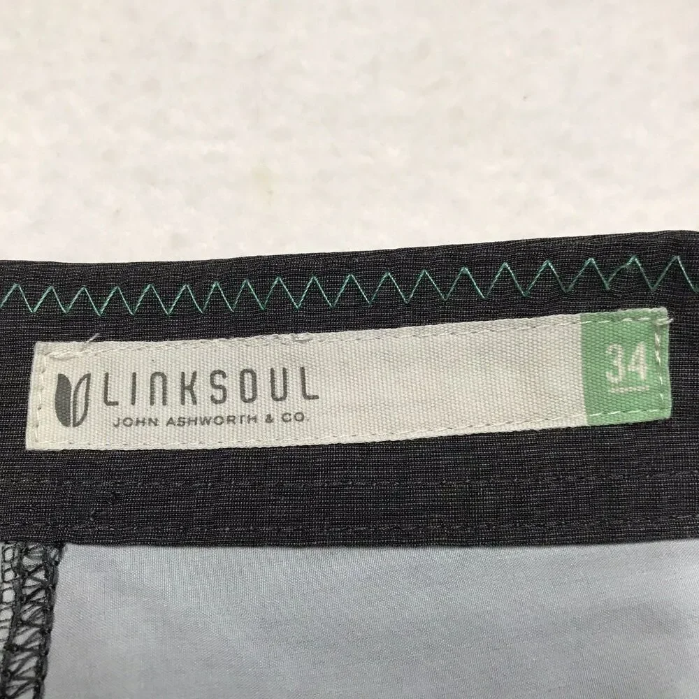 LINKSOUL Swim Board Trunks Men 34 Gray Green Blue Print Unlined Drawstring